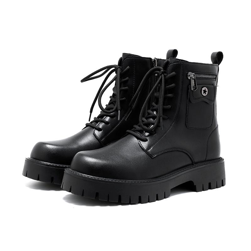 

Модные новые мужские повседневные мотоциклетные ботинки на шнуровке, кожаные мужские модные высокие прогулочные ботинки, универсальные нескользящие уличные ботинки 44 чёрный