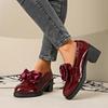 Fashion ZOKI 2025 Spring Sweet Bowknot Square Heel Pumps Woman Black Patent Leather Women's Loafers Platform Slip On Shoes for Women