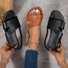 Flat-soled Sandals Women's Summer Solid Color Round Head One-word Buckle Outer Wear Casual Women's Shoes