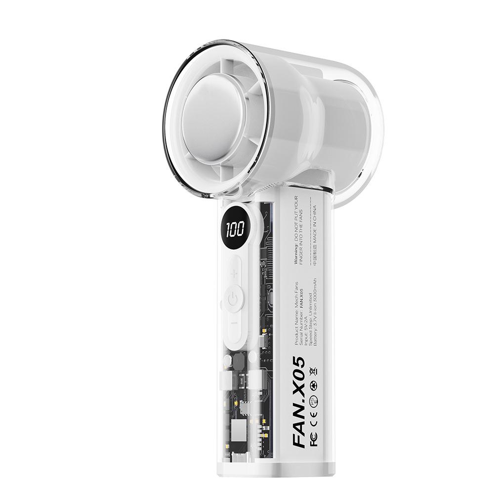 Handheld Cold Compress Fan Foldable Digital Display 100-Speed Adjustable Transparent Mecha Handheld Fan USB Charging