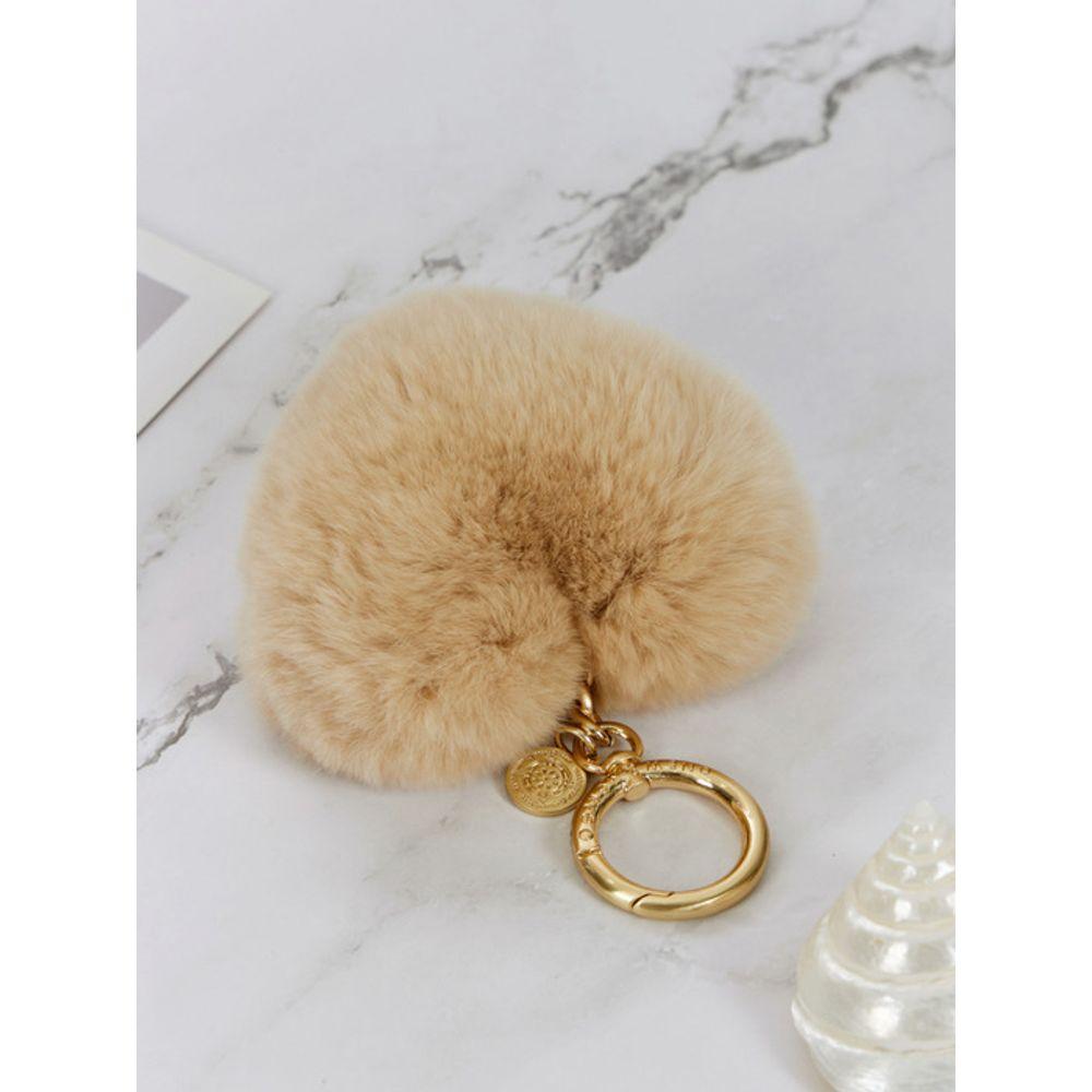 MAIA Rabbit Fur Heart Keychain & Charm - Beige