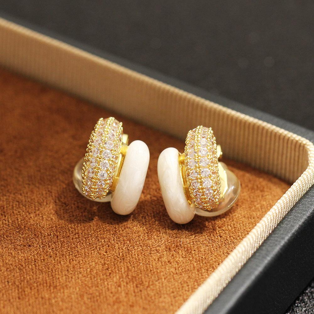 Korean sweet niche macaron color dripping oil inlaid stone earrings gold-plated simple and versatile ear piercing ear clip women's earrings