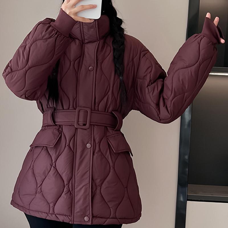 

Модные зимние женские парки с поясом, свободные, толстые, теплые куртки, женские пальто 2XL вино красного