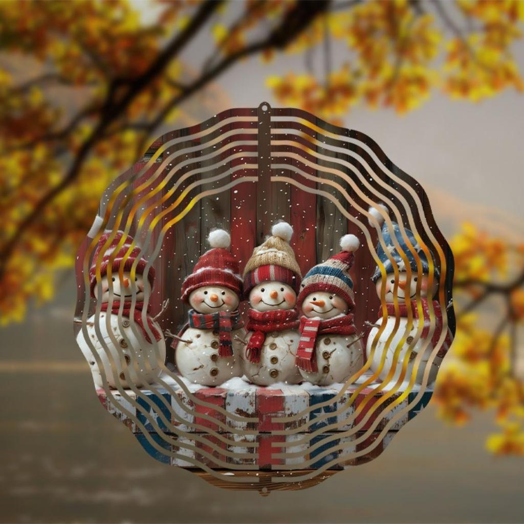 Outdoor Wind Chimes with Snowman Windmill 2D Hanging Kinetic Sculpture Metal Classic Style Wall Mounted Christmas Decor Gift