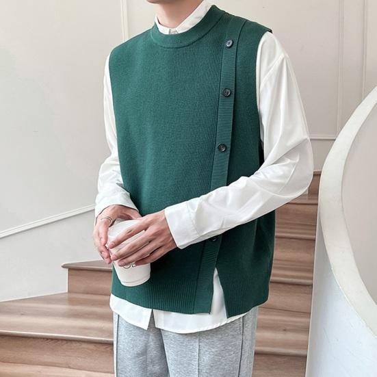 Fall Winter Men Sweater Vest Loose Single-breasted Knitted Elastic Solid Color Casual Soft Cardigan Buttons Sleeveless Round Neck Men Vest