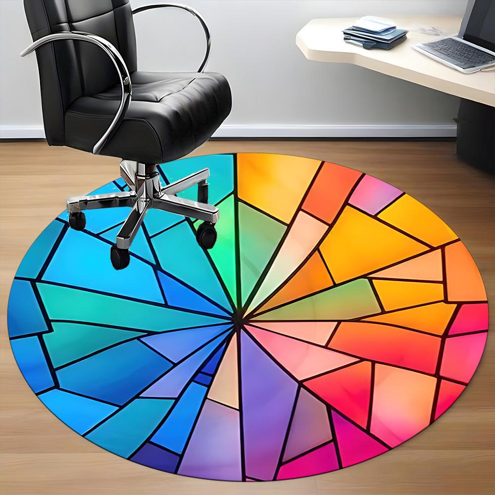 1pc Stained Glass Spectrum Office Round Area Rug, Indoor Mat Suitable ForOffice, Under Office Chairs Bedroom Living Room Home Decor, Room Deco T085