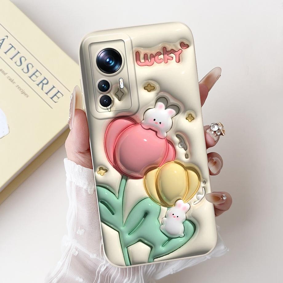Für Xiaomi 12 12s 12x 12T Pro 12s Pro 12 Lite 12Ultra Handyhülle Flüssigsilikon Weiche Rückabdeckung Kaninchen Panda Blume Capa Tasche