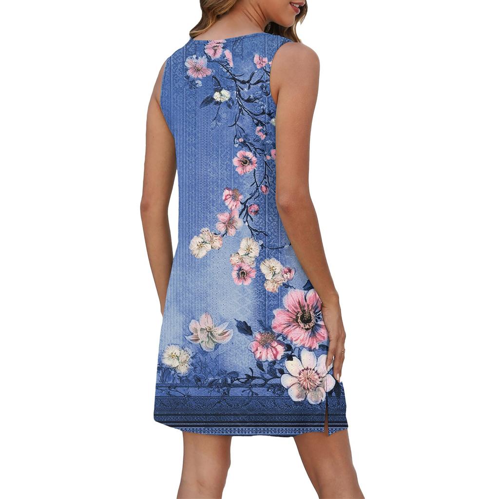 Dámské volné ležérní šaty s potiskem, vesta, šaty na ramínka, šaty s kapsami, šaty na ramínka, šaty s kapsami