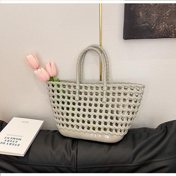 

Желейная сумка Сумка-тоут Силиконовая ажурная сумка-корзина для овощей Сумка для пикника Корзина для покупок ПВХ пляжная сумка Корзина для стирки серый