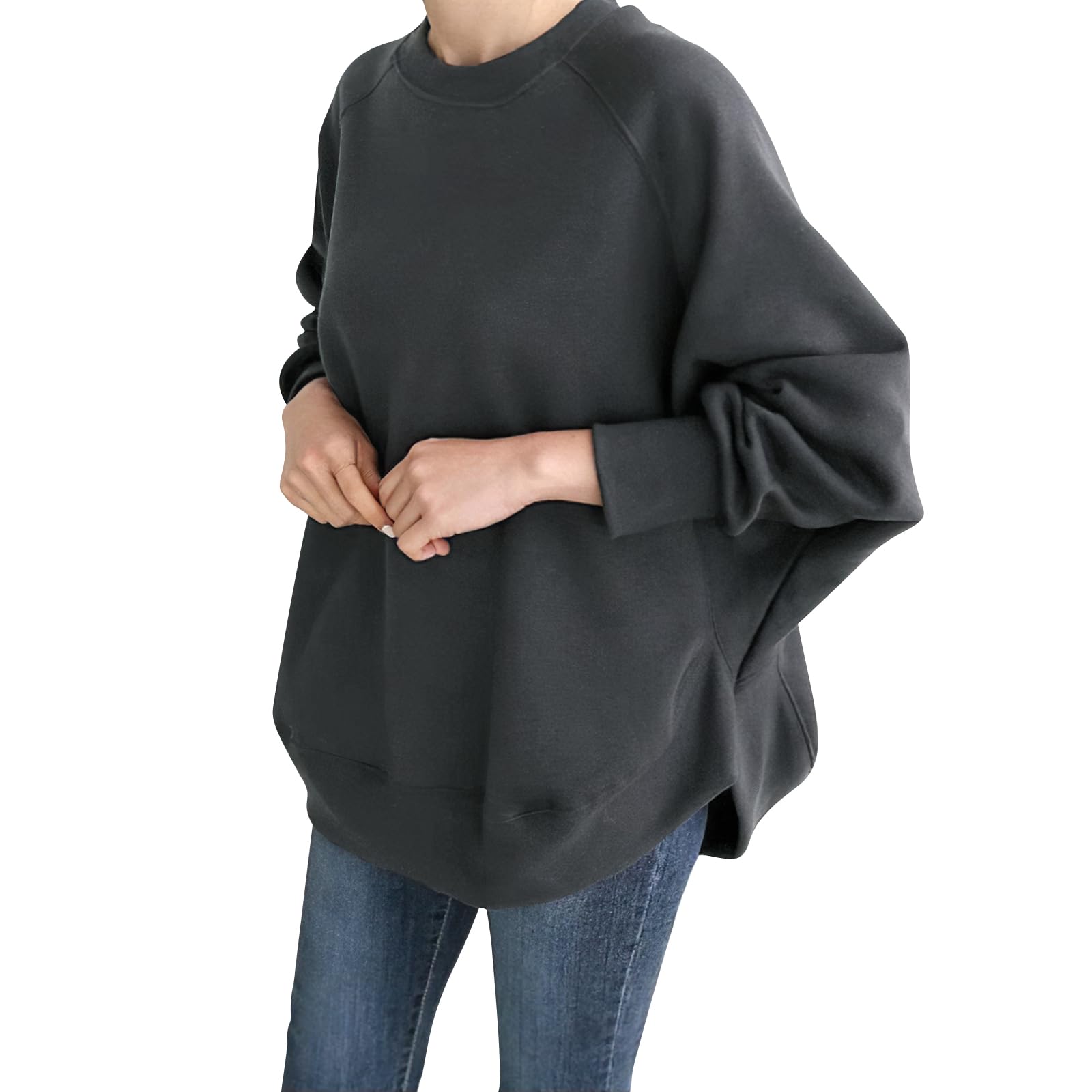 

Посмотрите и оверсайз однотонный и стильный Темный [SLEEPSINERO] Фигуру скрывающий хай-энд! Женский свитшот с длинным рукавом, худи, свободного кроя,