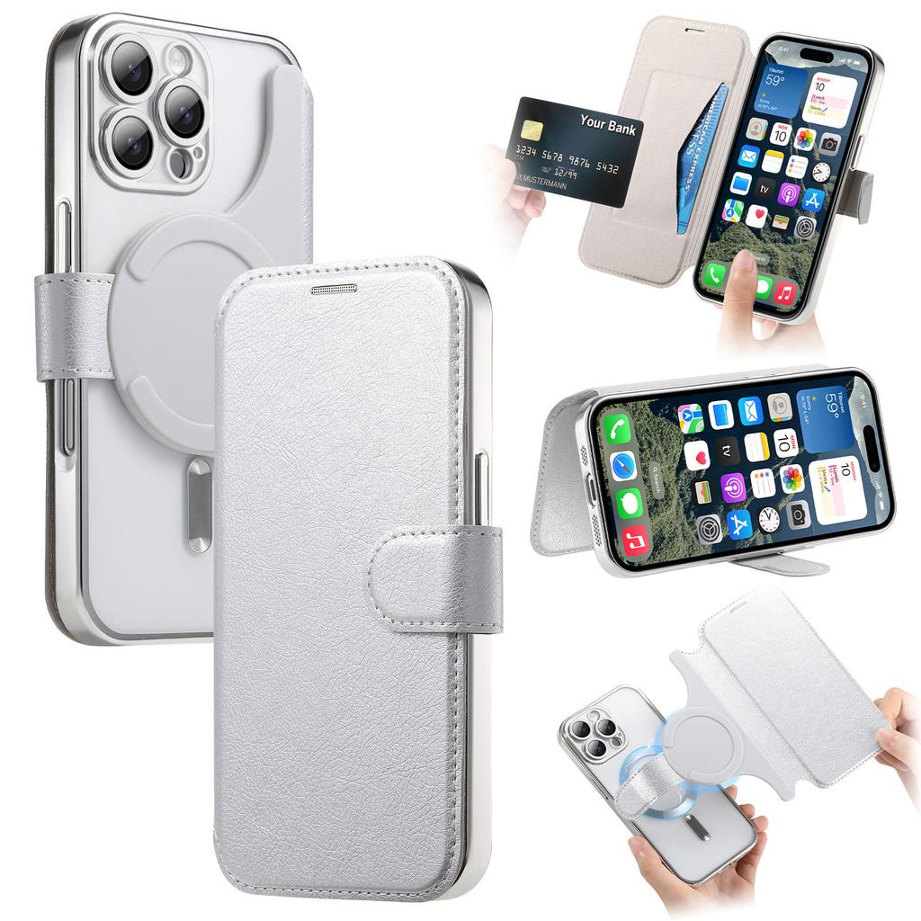 CASENEO For iPhone 16 Pro Case with Lens Film TPU Inner Shell Detachable Leather Phone Cover