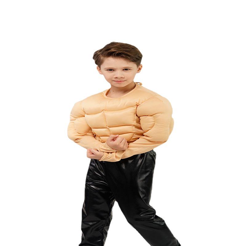 Muscle Man Cosplay T-Shirt for Boys - Fake Abs & Pectorals Costume