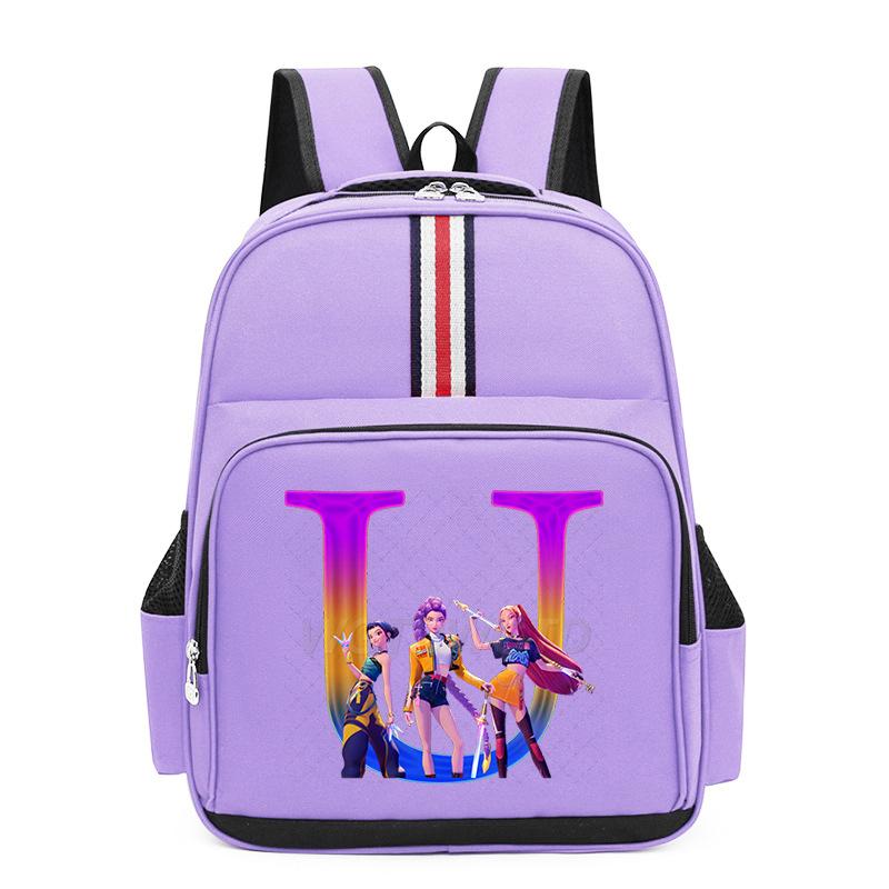 College Style Trend 26 Letter Printing Anime Cartoon Large Capacity Burden Reduction Backpack Casual Student School Bag