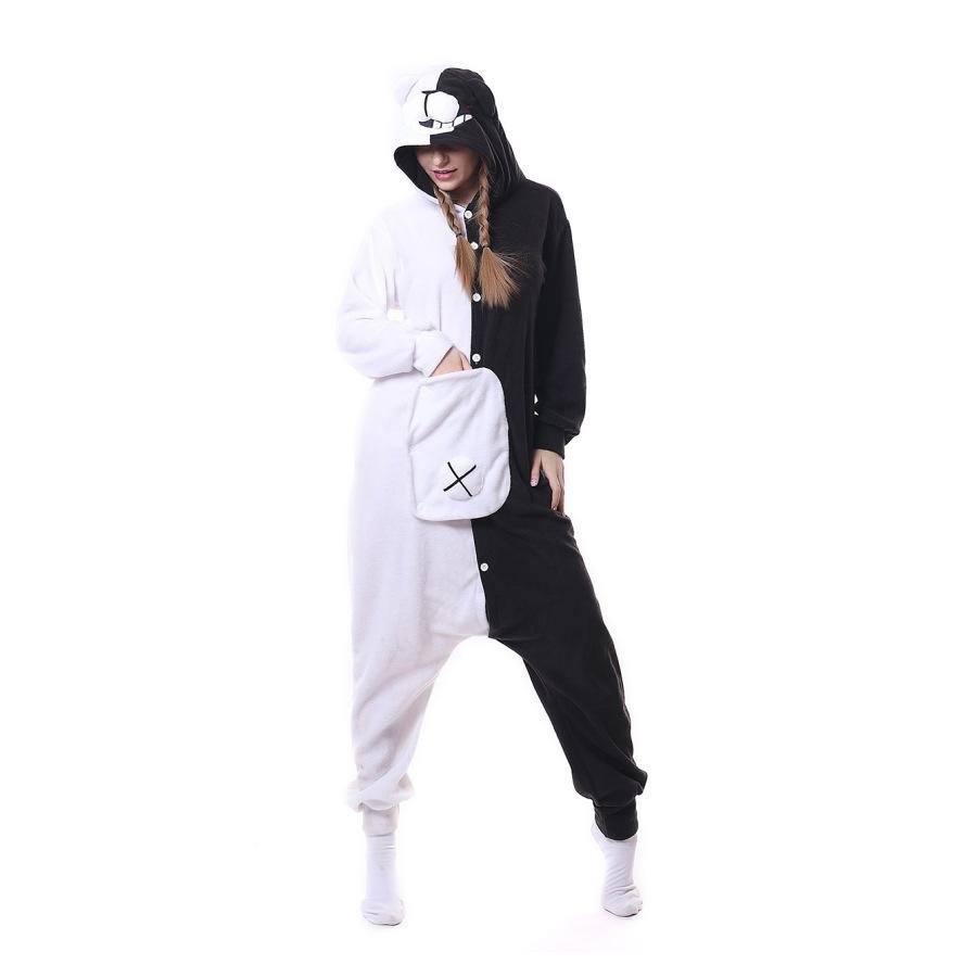 Autumn And Winter Cartoon Animal One-Piece Pajamas Black Powder Bear Fleece Loungewear