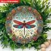 2D Flat 20*20cm1pc Colorful Dragonfly Pattern Wooden Wall Art Plaque, Round with Delicate Floral and Insect Design for Home, Garage, Garden and Cafe