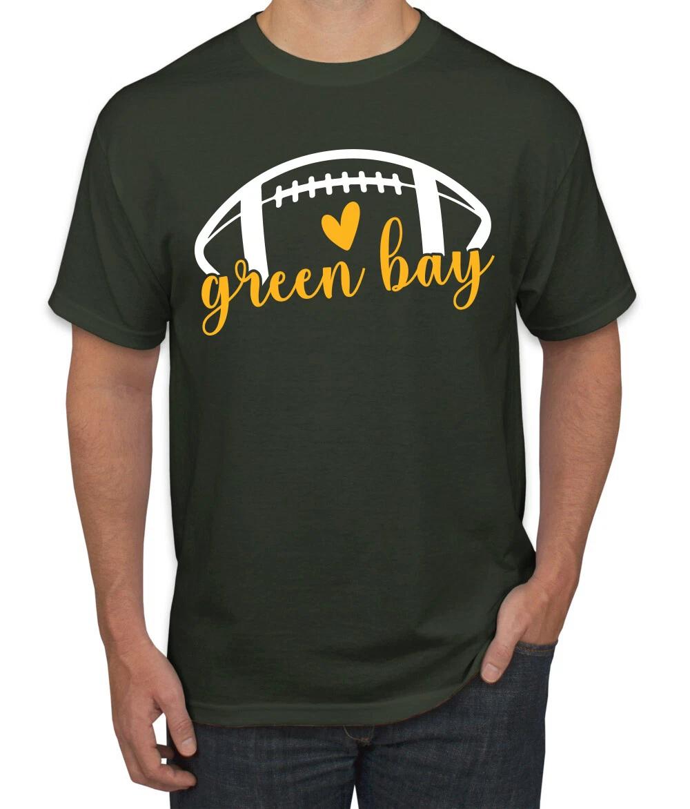 Fan Of City of Green Bay Football Yellow Heart Script Writing Men T- Shirt M