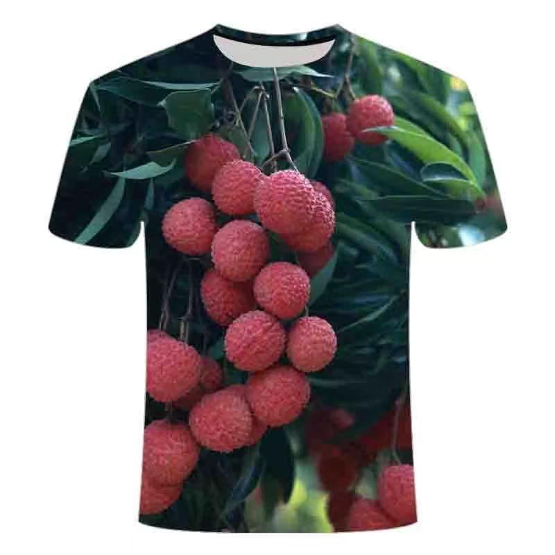 Mens Loose Fit Short Sleeve T-Shirt With 3D Fruit Lychee Print Breathable Cotton-Blend Casual Tee Teens Adults