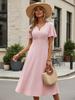 Summer French Elegance: Short Sleeve V-Neck A-Line Midi Dress for Vacation & Commute
