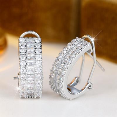 Single Row Square Stone White Zircon Hoop Earrings For Women Vintage Trendy Silver Color Ear Buckle Wedding Jewelry Bridal Gifts