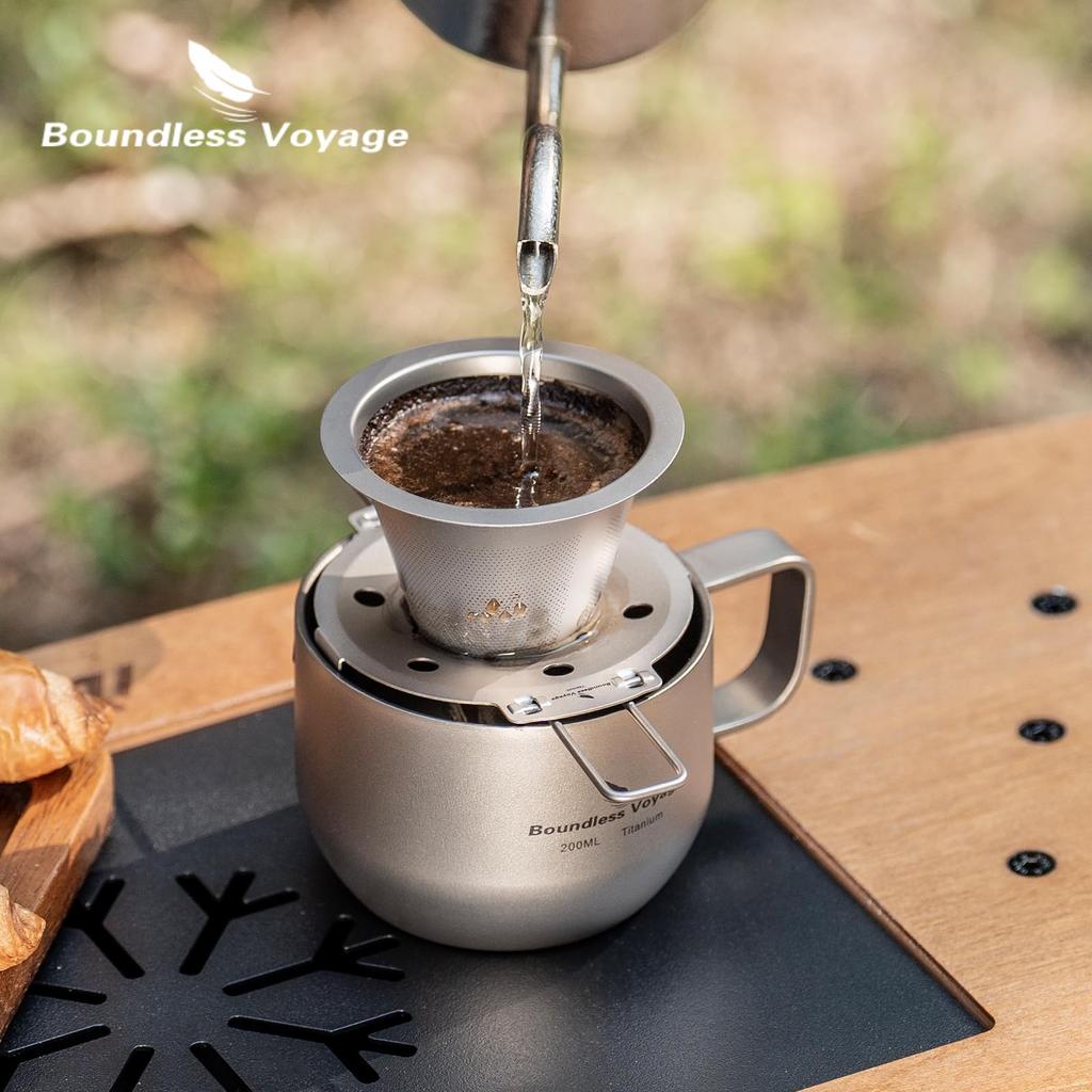 Boundless Voyage Titanium Coffee Dripper Filter Coffee Coffee Maker Outdoor and Camping Gear Ti6021P Holder, Foldable, Lightweight, Rust-Proof,