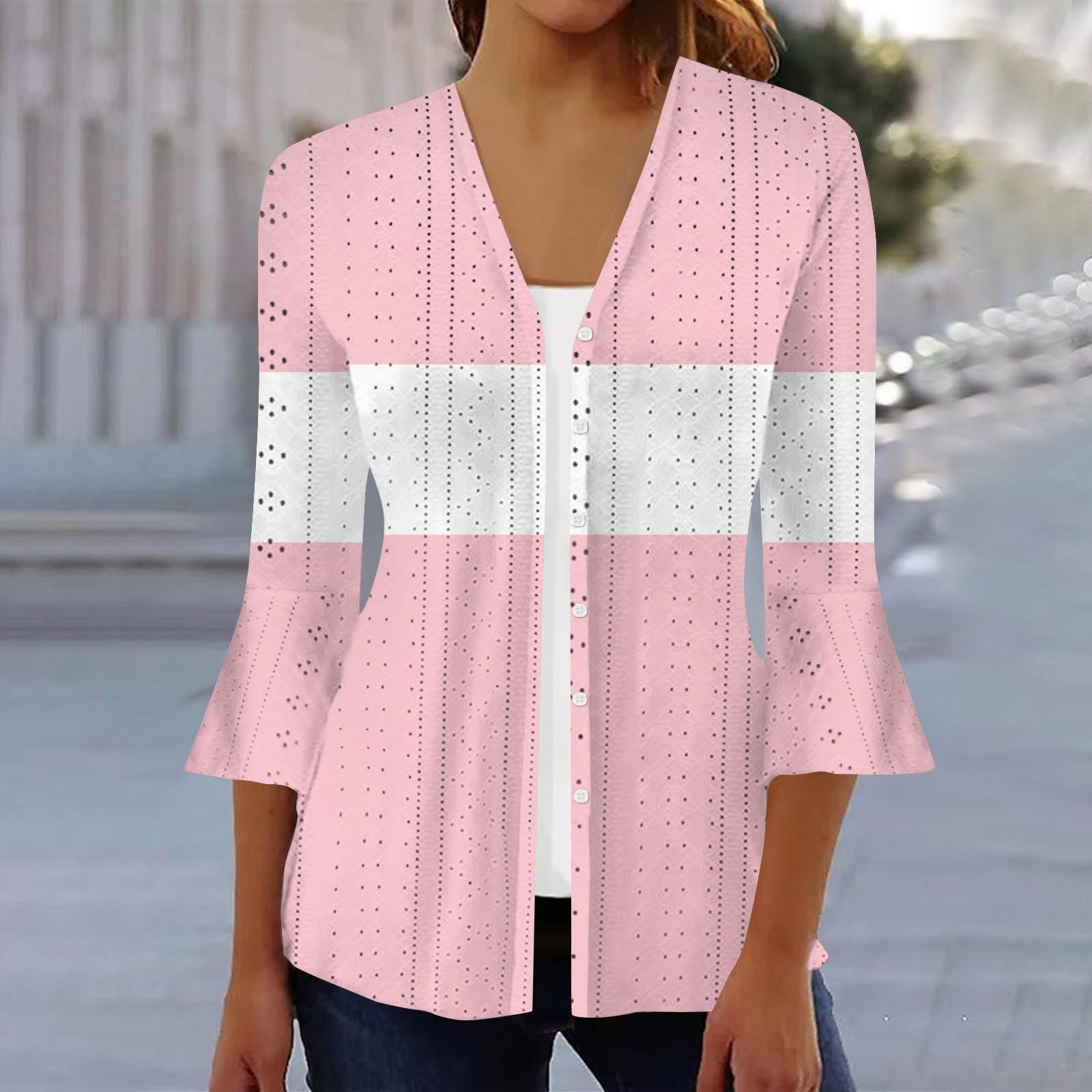 

Жіноча модна вільна повсякденна сорочка з ґудзиками з принтом і рукавом три чверті L рожевий