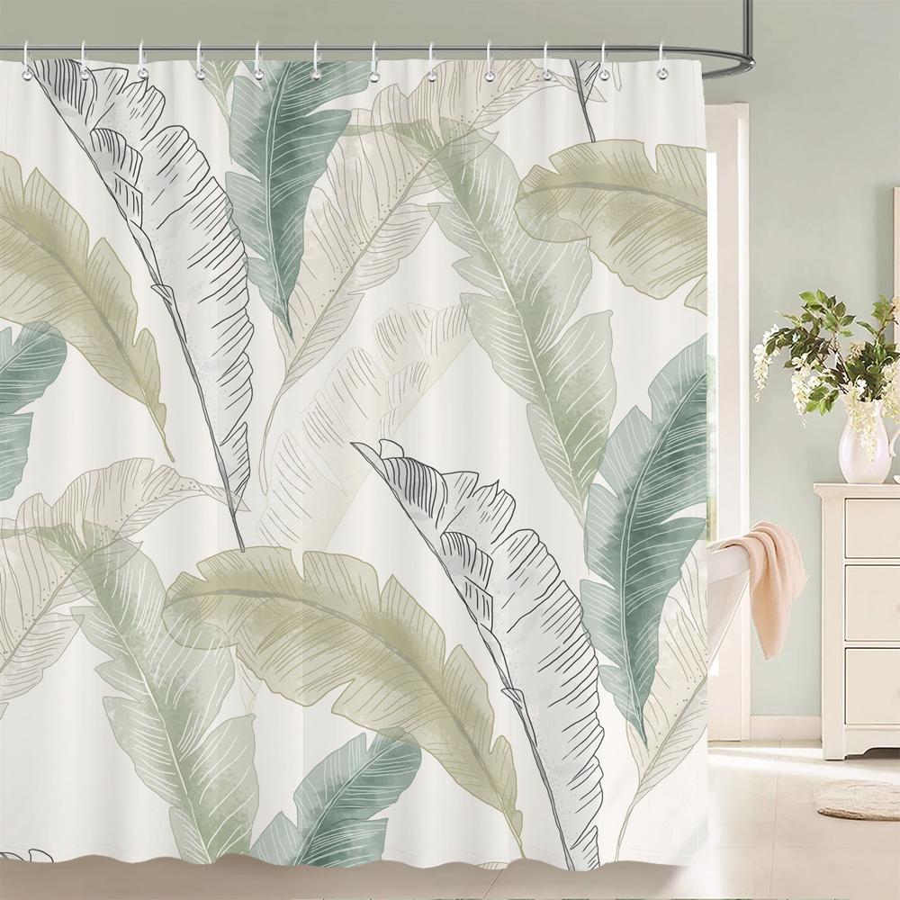 Nordic Style Flower Leaf Plant Printed Fabric Shower Curtains Floral Bath Screen Waterproof Products Bathroom Decor With Hooks