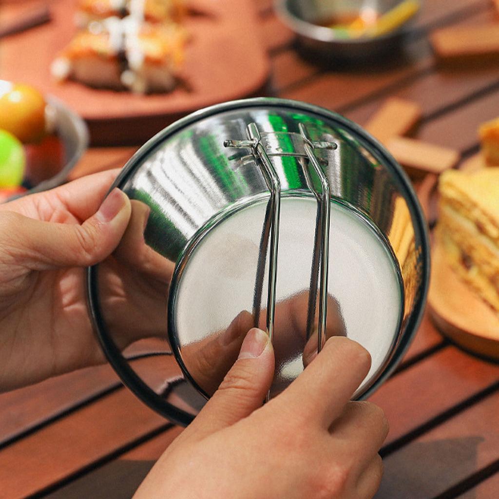 Camping Folding Bowl Stainless Steel Multipurpose Portable Foldable Bowl for Picnic BBQ 300ml Camping Folding Bowl
