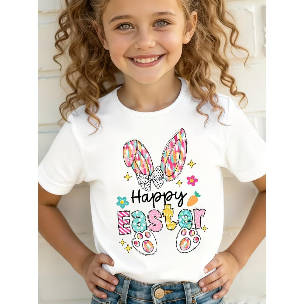 Summer Happy Easter Bunny Print Kids TShirt Cotton Casual Girls Short Sleeve Shirts Sports Fashion Tops Childrens Clothes Tees