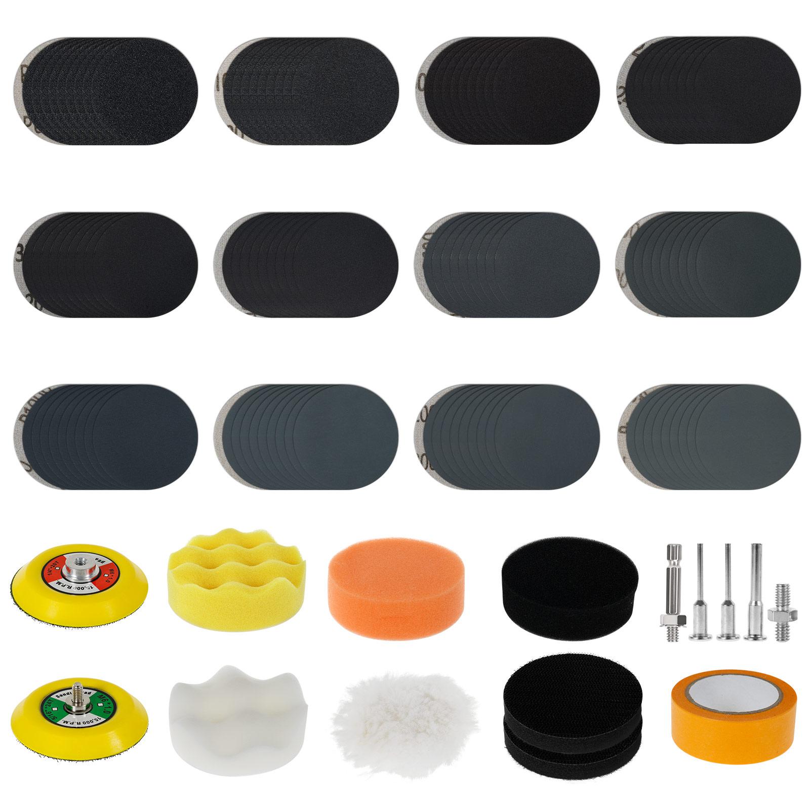 

135Pcs Sanding Discs Pad Kit Efficient 3 inch Headlight Restoration Kit Hook and Loop Sanding Pads 60 to 3000 Grit for Glass Car