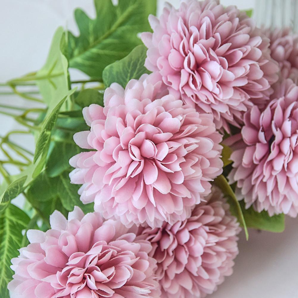 Artificial Flowers Hydrangea Bouquet, Wedding Decoration Fake Flower, 7-head Bundle Embroidered Balls Craft Home Room Vase Decor