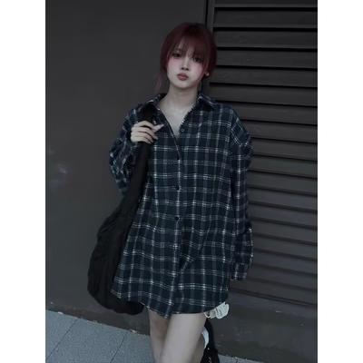 American Plaid Shirt for Women Spring and Autumn New Plus Size Design Color Matching Long Sleeve High-Grade Couple Shirt Coat