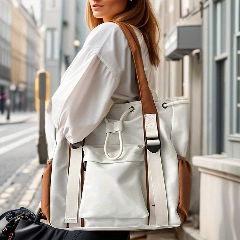 

Large capacity contrasting color portable tote bag women s messenger bag білий