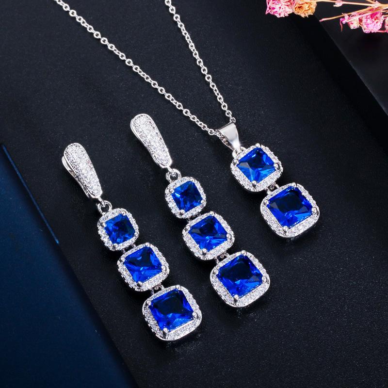 Ki0093 Square Zircon Jewelry, Earrings, Pendant, Two-Piece Set, Color Retention.