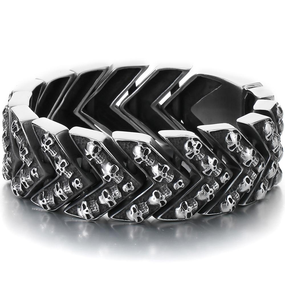

Готический браслет-цепочка с черепом шириной 25 мм для мужчин из нержавеющей стали 316L, мужские браслеты, панк-рок, ювелирные изделия, аксессуары, крутые 22CM