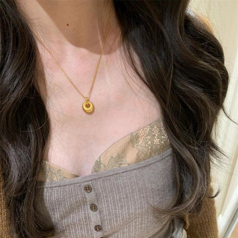 Gold brushed small gold lump necklace for women ins light luxury high temperament collarbone chain for girlfriend