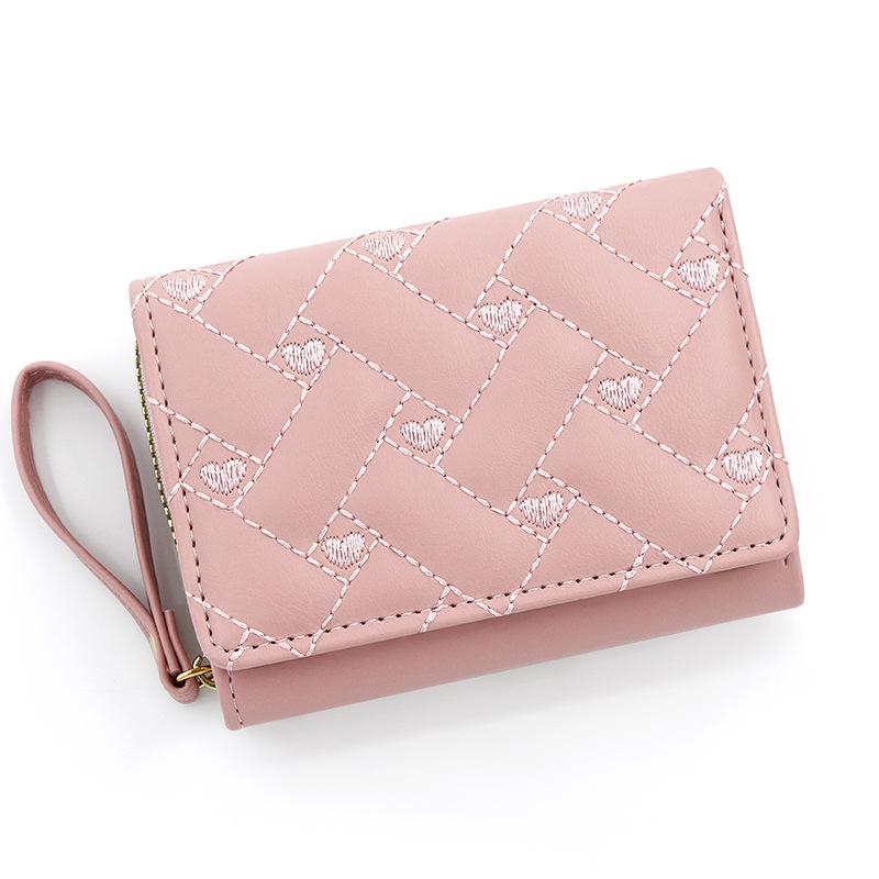 Women's Tri-Fold Embroidered Heart Wallet with Multi-Card Slots and Leather Coin Purse