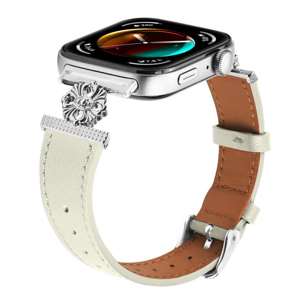 For Huawei Watch Fit 3 Watch Band Genuine Cow Leather Flower Decor Adjustable Strap