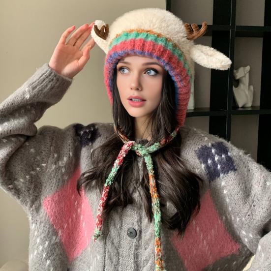 Julegevirhatt Håndveske 2-i-1 Reinsdyrhatt Festlig Elggevirdekorasjon Elastisk Myk Varm Vinterlue