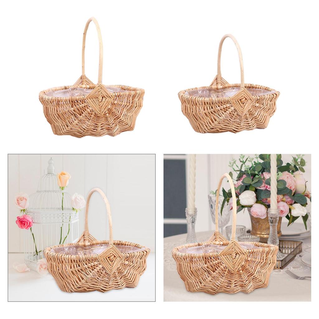Storage Basket Wedding Flower Basket Rustic Empty Portable Flower Girl Basket for Camping Party Holiday