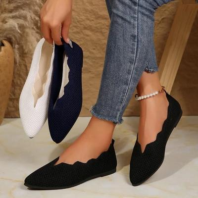 Fashion Ladies Shoes 2024 Plus Size Knitted Women's Flats Elegant Daily Flats Women Pointed Toe Slip On Soft Bottom Outdoor Shoes Women