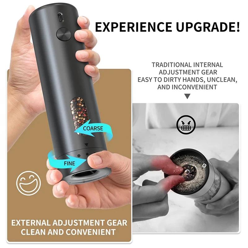 External Adjustable Pepper Grinder Portable Fashion Design Salt and Pepper Mill Rechargeable Electric Spice Grinder Kitchen Tool