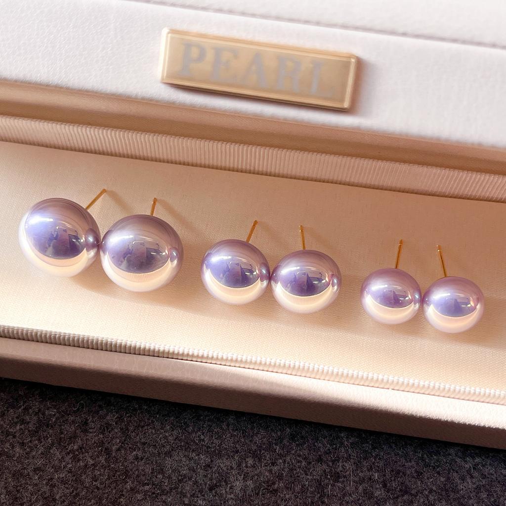 Coupled Purple Flat Steamed Buns Aurora Pearl Stud Earrings Femininity Fashion Commuter Earrings Ear Holes