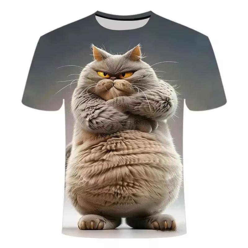 Men's T-shirt Personalized Fun 3D Cat Animal Print T-shirt Summer Casual Loose Short Sleeved Top Shirt