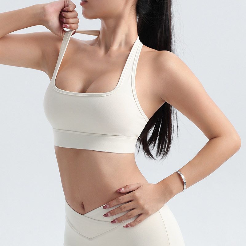 

Fashion Thick Shoulder Strap Halterneck Beauty Back Exercise Bra High Intensity Training Running Workout Clothes Bubble Wrap Yoga Intimates Female S White