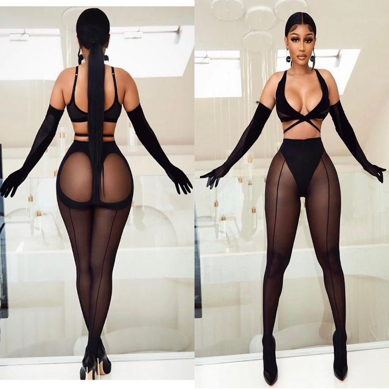 2025 Trendy Black Striped Split-Leg Anti-Snag Tights for Women