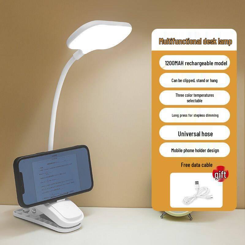 Multi-color Eye Protection Clip-on Desk Lamp with Touch Charging and Long Battery Life
