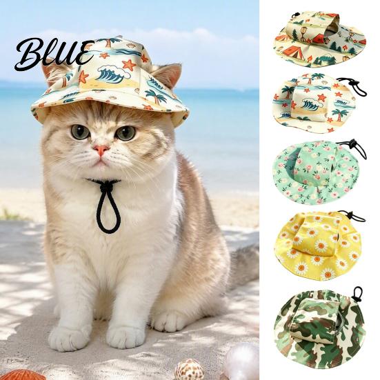 Cat Ears Sunshade Beach Hat Summer Cap with Ear Holes Adjustable Pet Polyester Hat Sun for Small Dogs Cats Outdoor Protection Comfortable Holes