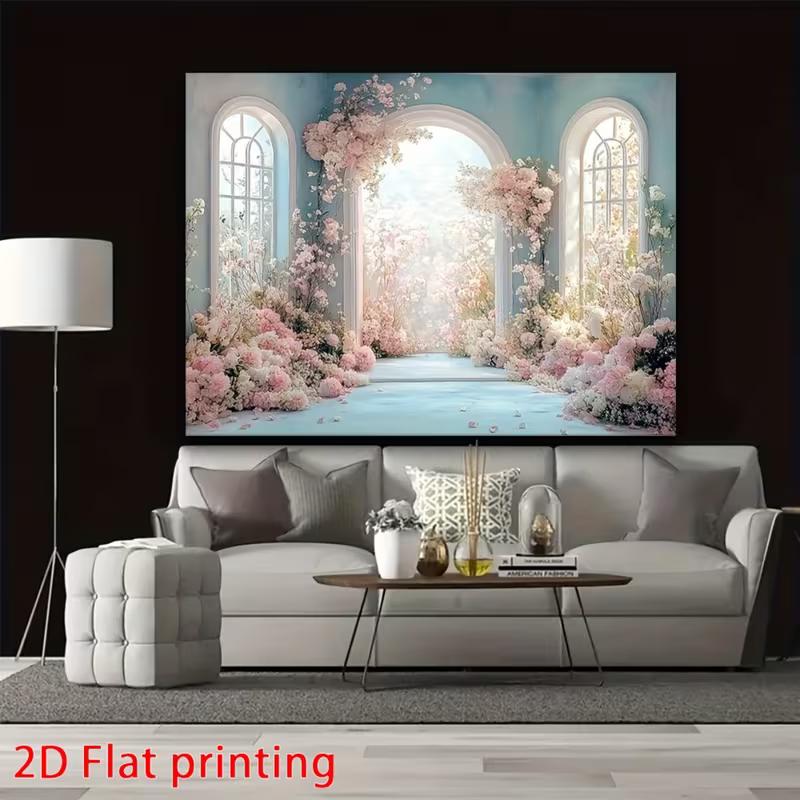 Eleganter blauer Bogen Rosa Blume Hintergrund Romantischer Blumiger Flur Hochzeitsfeier Hintergrund