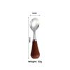 304 Stainless Steel Wooden Handle Spoon Standing Wood Handle Fork New Kids Soup Spoon  Kitchen Tool