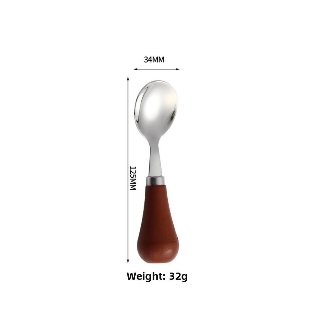 304 Stainless Steel Wooden Handle Spoon Standing Wood Handle Fork New Kids Soup Spoon Kitchen Tool